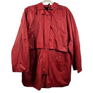 M Totes Red Raincoat Vintage Women's Size L Black White Polka Dot Lined Hooded